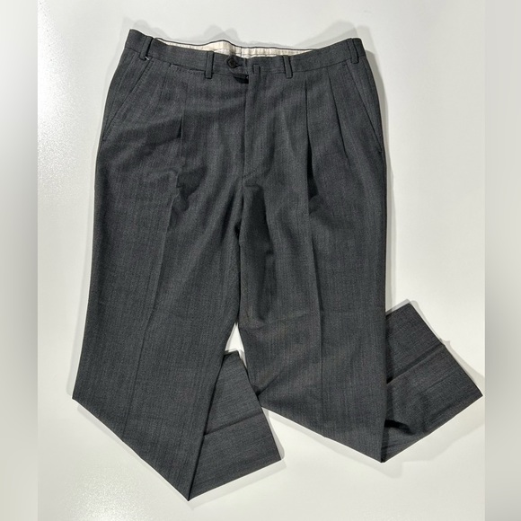 Ermenegildo Zegna Pleated Charcoal Gray Dress Pants Mens 36x30 Wool Straight - Picture 1 of 16